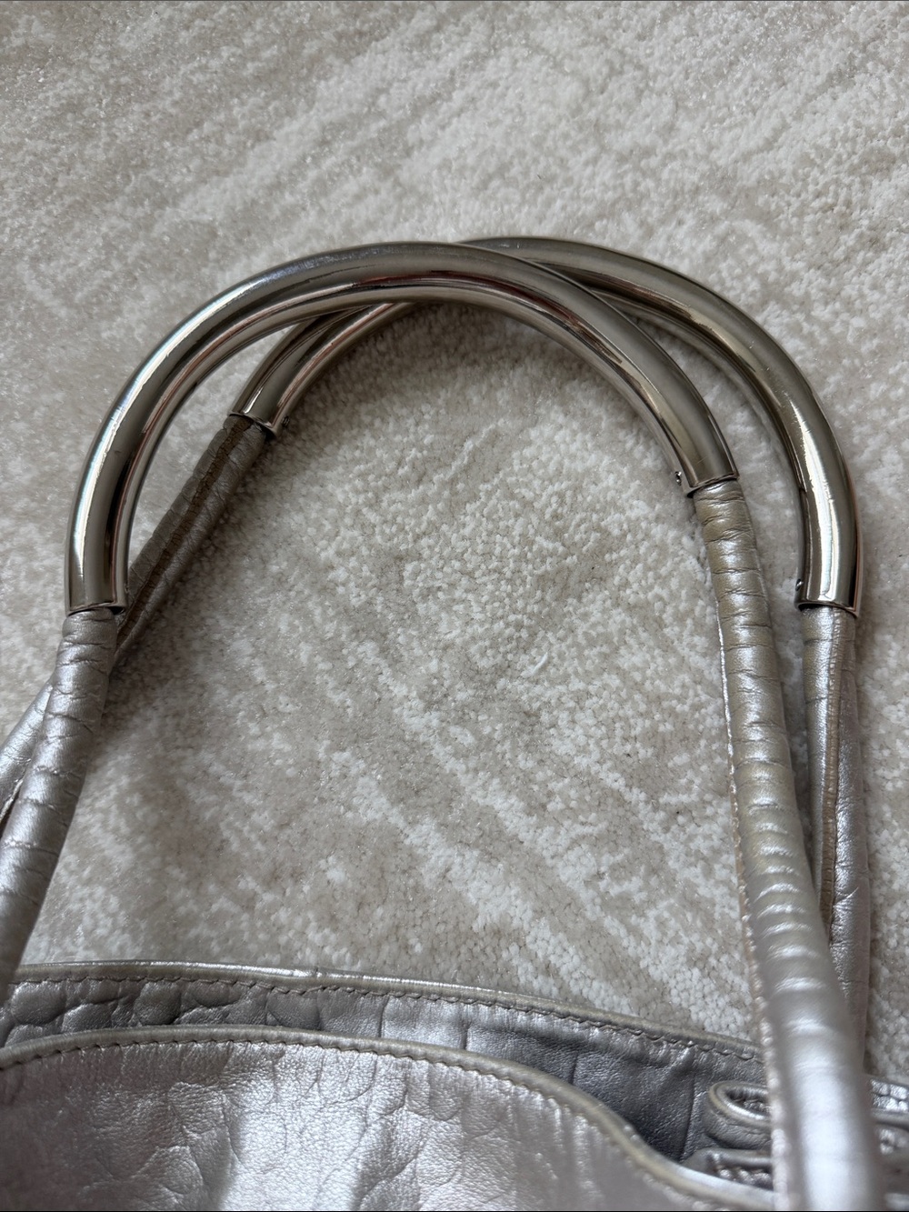 Furla metallic, silver croc embossed leather handbag - Picture 8 of 12